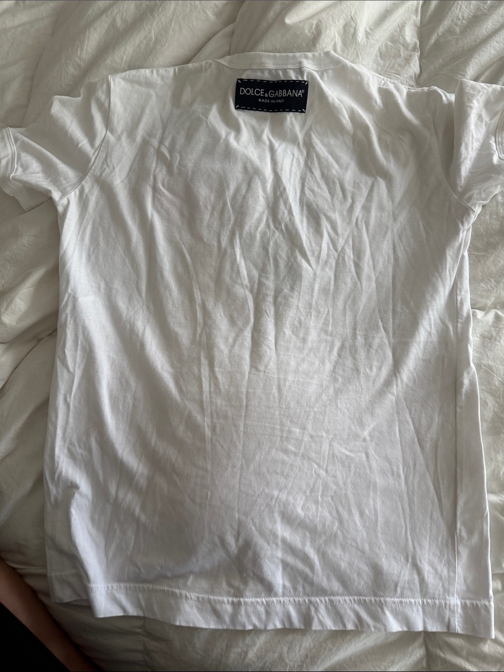Dolce & Gabbana White Crewneck Tee with Black Logo Tabs & Red Heart - Picture 4 of 7